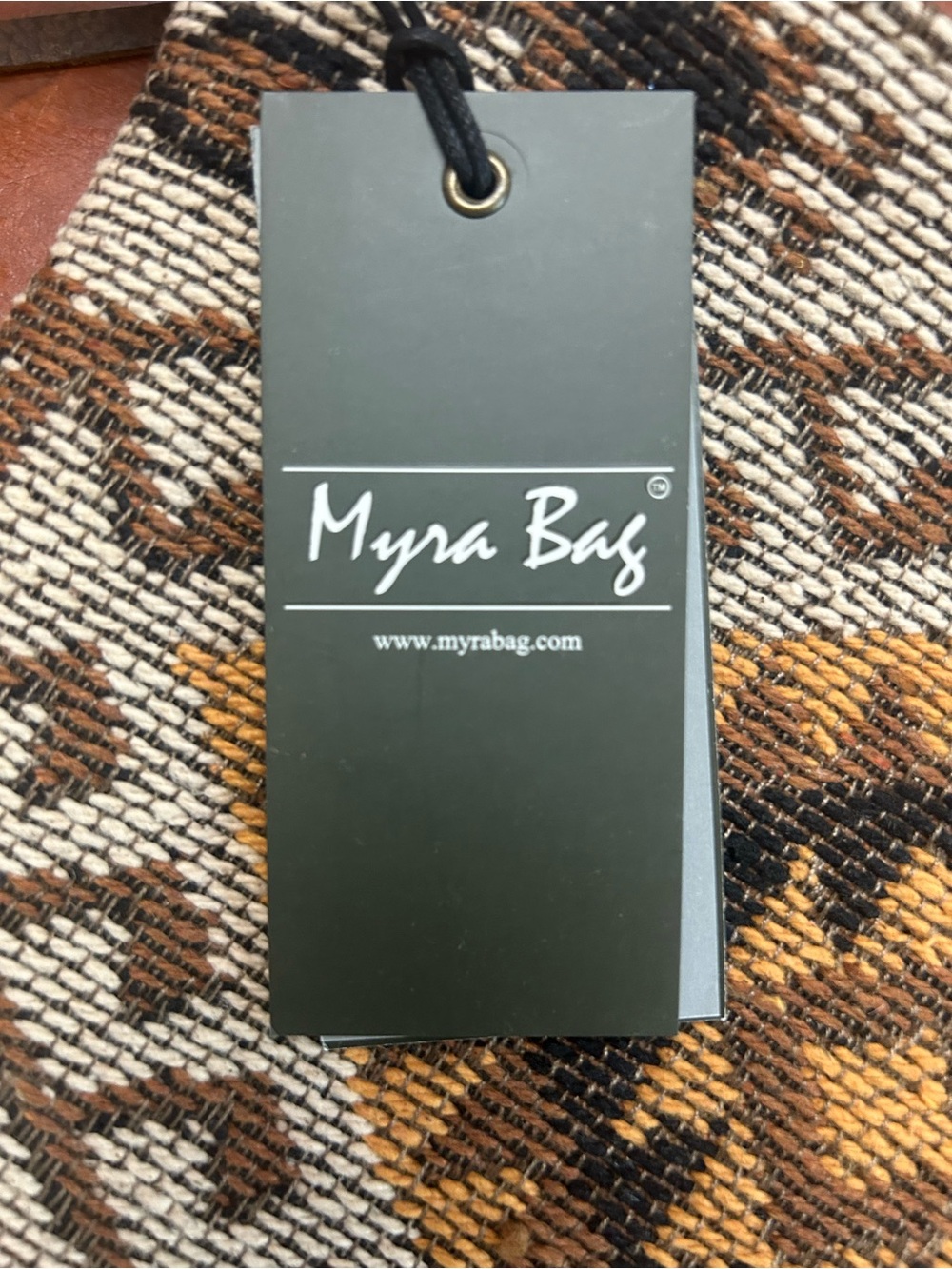 Myra Bag Brown, Black, Cream and Mustard Woven large pouch wristlet